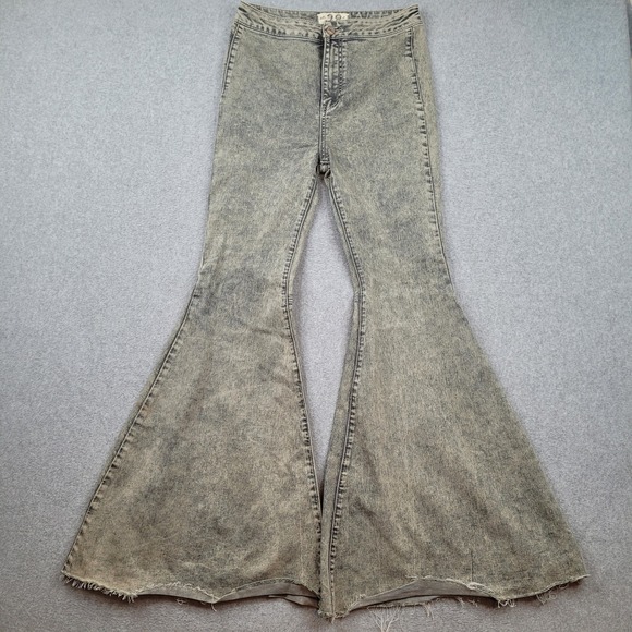 We The Free Denim - We The Free Jeans Womens 28 Gray Just‎ Float On Flare Acid Wash High Rise Denim
